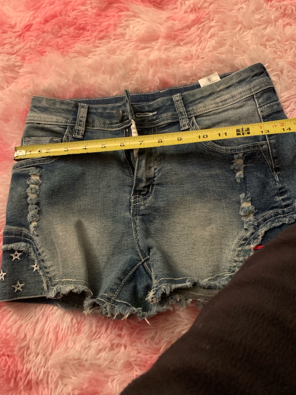 Source Unknown Faded Blue Distressed Jean Shorts with Star Accent